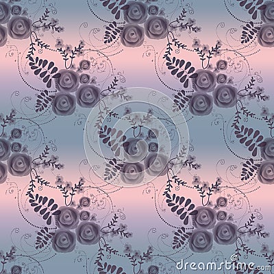 Abstract flowers retro seamless pattern on grey background Stock Photo