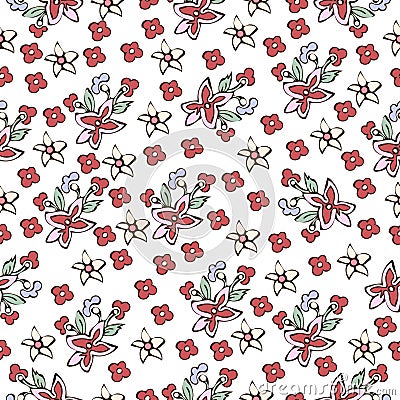 Abstract flowers seamless pattern, floral background. Fantasy multicolored simple on a white backdrop. For the design Vector Illustration