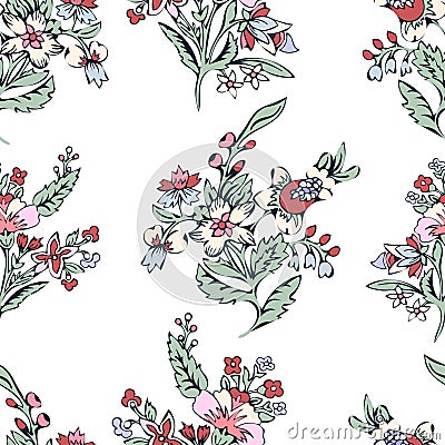 Abstract flowers seamless pattern, floral background. Fantasy multicolored on a white backdrop. For the design of the Vector Illustration