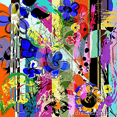 Abstract flowers, strokes, splashes Vector Illustration