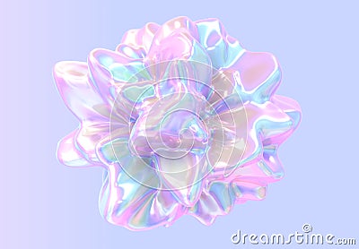 Abstract fluid holographic shape, chromatic liquid with gradient iridescent texture, flowing composition in form flower Stock Photo