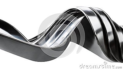 Abstract fluid metal bent form. Metallic shiny curved wave in motion. Cut out design element steel texture effect Stock Photo