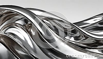 Abstract fluid metal bent form. Metallic shiny curved wave in motion. Design element steel texture effect Stock Photo