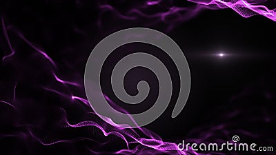 Abstract fluid space background. Bright violet, purple smooth texture on black backdrop. Light blurred white blick is Stock Photo