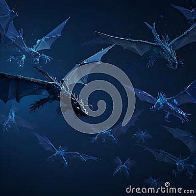 Abstract flying dragons on a dark blue background Stock Photo