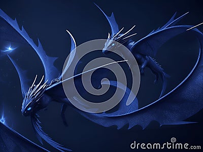 Abstract flying dragons on a dark blue background Stock Photo