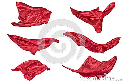 Abstract flying fabric elements freeze motion isolated on white Stock Photo