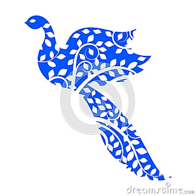 Abstract flying ornate blue bird Vector Illustration