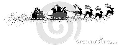 Abstract Flying Santa Claus with Reindeer Sled Vector Illustration Black Shape - Silhouette Stock Photo