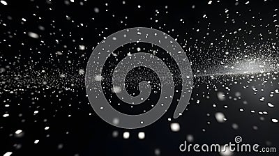 Abstract flying white particles on black background. Neural network generated image Stock Photo