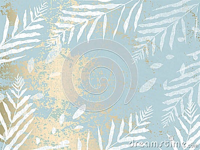 Abstract foliage pastel blue gold blush background Vector Illustration