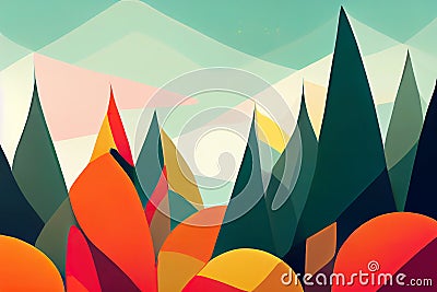 Abstract forest landscape. Style modernism. Flat illustration. Digital illustration based on render by neural network Cartoon Illustration