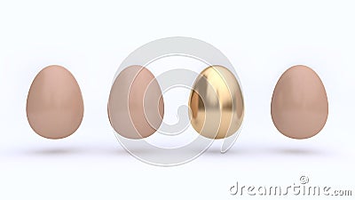 Abstract four eggs and one gold white background 3d render Stock Photo