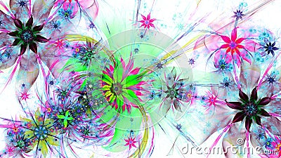 Abstract fractal background with large interconnected stars and alien space flowers with intricate decorative geometric pattern Stock Photo