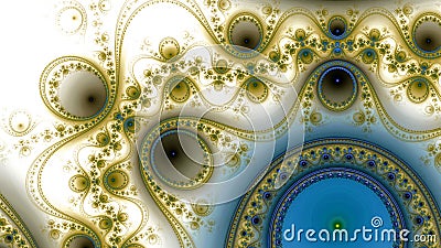 Abstract fractal background made out of interconnected balanced rings, beams,balls and stars with an intricate decorative pattern Stock Photo