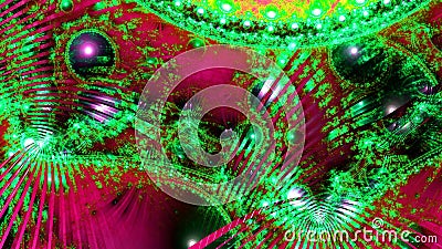Abstract fractal background made out of interconnected balanced rings, beams,balls and stars with an intricate decorative pattern Stock Photo