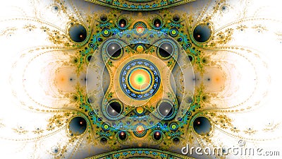 Abstract fractal background made out of interconnected rings, beams,balls and stars with an intricate decorative pattern Stock Photo