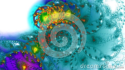 Abstract fractal background made out of intricate decorative rings creating a spiral in dark vibrant vivid colors Stock Photo