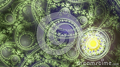 Abstract fractal background made out of modern looking intricate glowing pattern of connected rings, circles, arches and waves Stock Photo