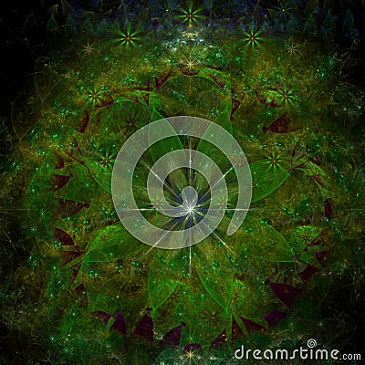 Abstract fractal background with twisted interconnected psychedelic space flowers with intricate decorative geometric pattern Stock Photo