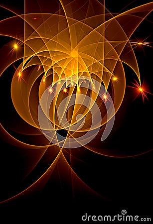 Abstract, fractal, computer-generated image of multicolored arches and curves on a dark background Stock Photo