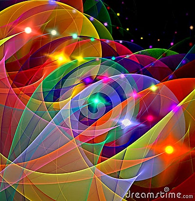 Abstract, fractal, computer-generated image of multicolored arches and curves on a dark background Stock Photo