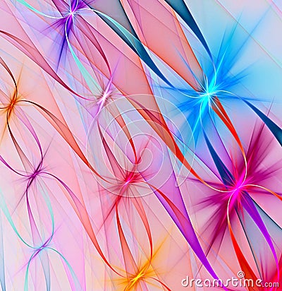 Abstract, fractal, computer-generated image of multicolored arches and curves on a light background Stock Photo