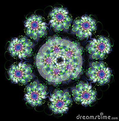 Abstract fractal futuristic colourful flower pattern Cartoon Illustration