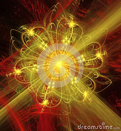 Abstract fractal futuristic golden flower Cartoon Illustration