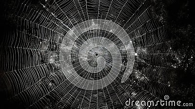 Abstract fractal sipder web on dark background with grungy ornament of broken moody web and particles Stock Photo