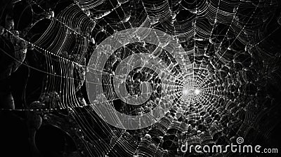 Abstract fractal sipder web on dark background with grungy ornament of broken moody web and particles Stock Photo