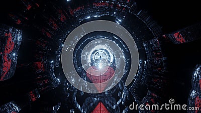 Abstract fragmented diminishing sci-fi tunnel with lights Stock Photo