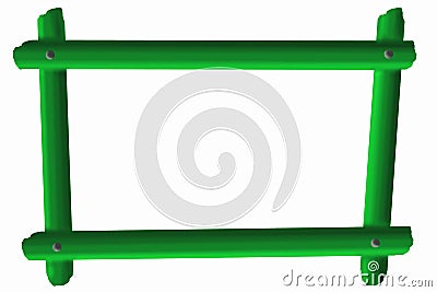 An abstract frame of four green sticks, fastened with rivets, is isolate on white Stock Photo