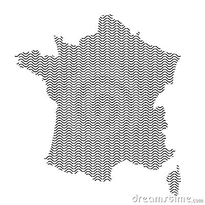 Abstract France country silhouette of wavy black repeating lines Cartoon Illustration