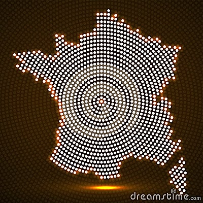 Abstract France map of glowing radial dots Vector Illustration