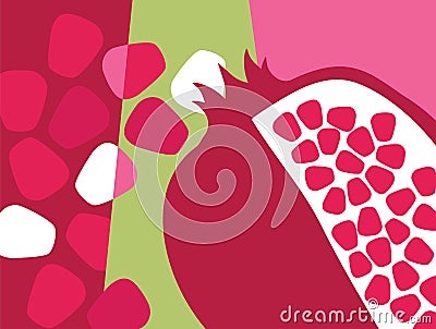 Abstract fruit design in flat cut out style. Pomegranate and seeds. Vector Illustration