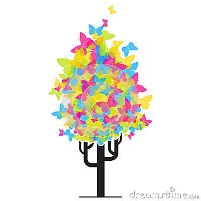 Abstract funky tree from butterflies. Cartoon Illustration