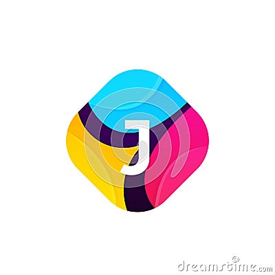 Abstract funny colorful rhombus icon letter J logo sign vector d Vector Illustration