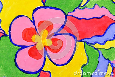 Abstract funny watercolor background with flower. Stock Photo