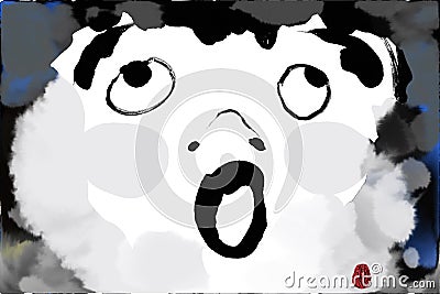 Abstract funny watercolor face expression illustration Cartoon Illustration