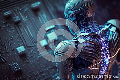 Abstract furistic AI Android robot, Humanoid technology concept, Generative AI Stock Photo