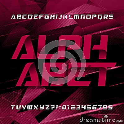 Abstract futuristic alphabet typeface. Oblique type letters and numbers. Vector Illustration