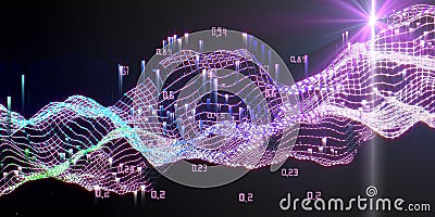 Abstract futuristic analytical background with grid of data and glow lines. Big data. Business concept of artificial Stock Photo