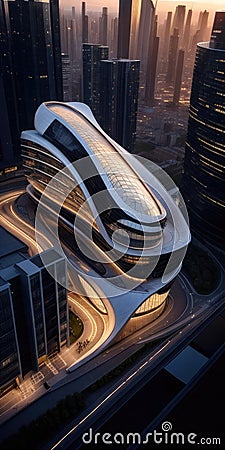 Abstract futuristic architecture curved style common use. Cartoon Illustration
