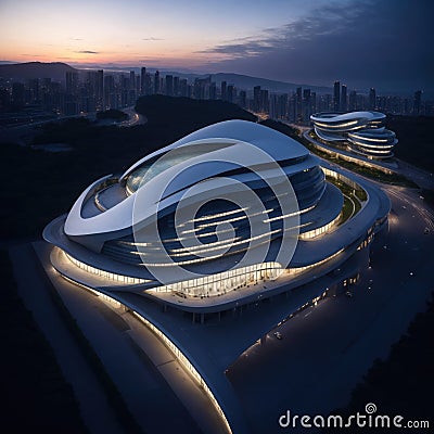 Abstract futuristic architecture curved style common use. Cartoon Illustration