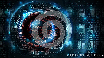 Abstract futuristic background with binary code and circular waves matrix cyberspace with digits, big data, vector Vector Illustration
