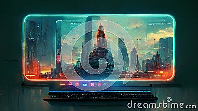 Abstract futuristic background of computer glowing technology sci fi frame hud ui Stock Photo