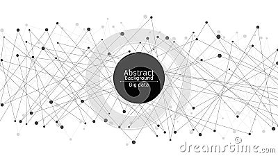 Abstract futuristic background. Connection of lines and dots in black. White background. Black web. Hi-tech and sci-fi Cartoon Illustration