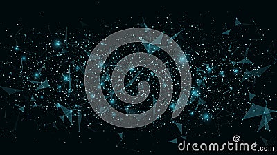 Abstract futuristic background. Connection of triangles and dots. Modern technologies in design. Glowing web of blue. Plexus style Cartoon Illustration