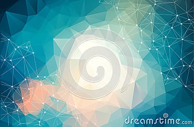 Abstract futuristic background with dots and lines, molecular particles and atoms, polygonal linear digital texture, technological Vector Illustration